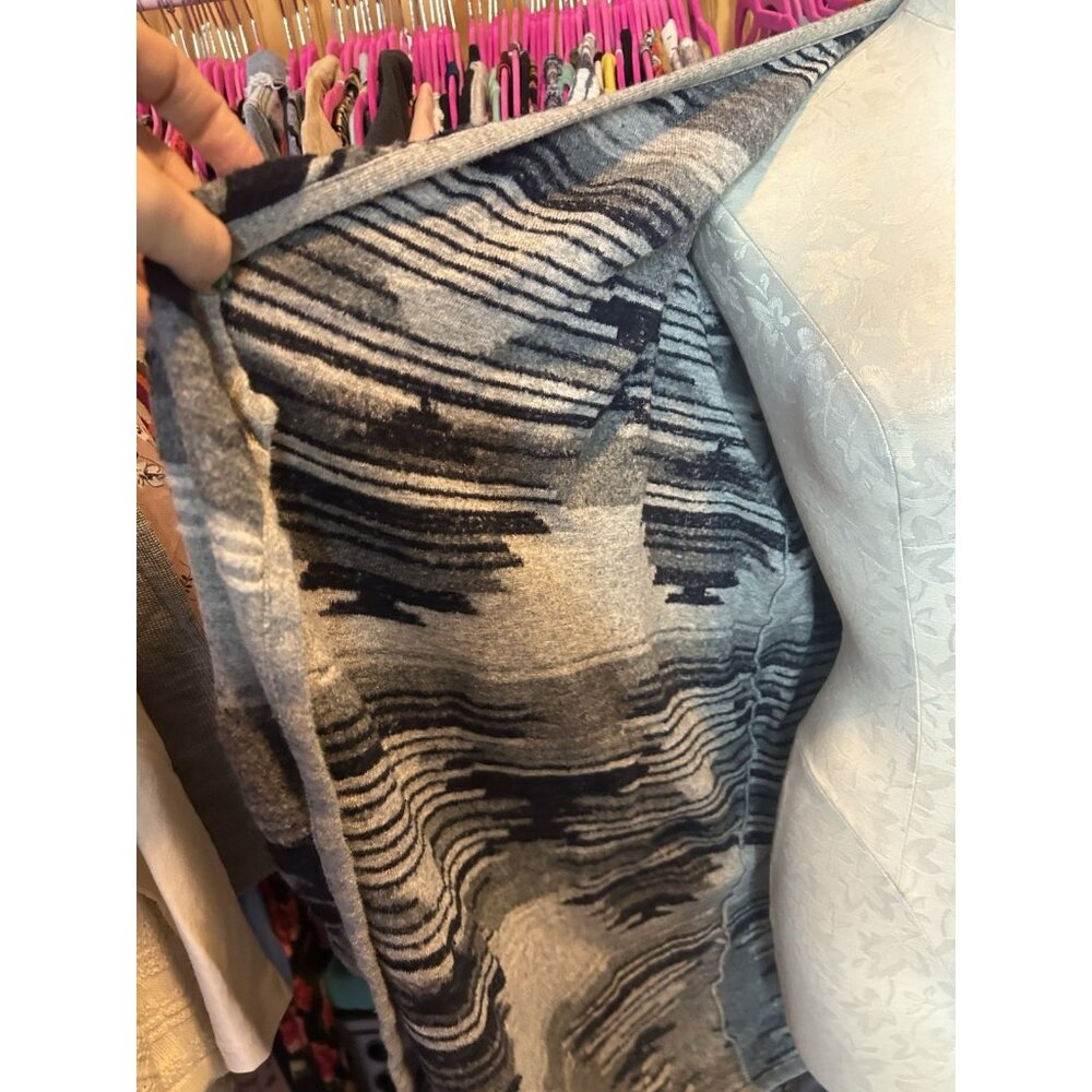 LUCKY BRAND Aztec Drape Open Front Cardigan Sweater Black & Gray Knit Sz‎ M - Picture 5 of 11